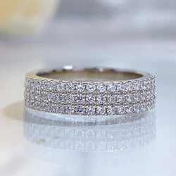 Simple Finger Three Rows Diamond-studded Ring Women's Jewelry