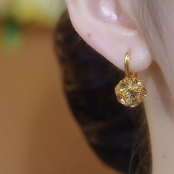 Fashion Brown Rhinestone Ball Earrings Female Niche